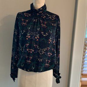Veronica M ruched neck black floral printed blouse